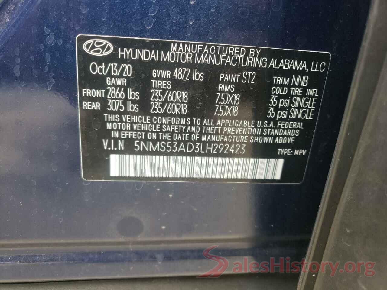 5NMS53AD3LH292423 2020 HYUNDAI SANTA FE