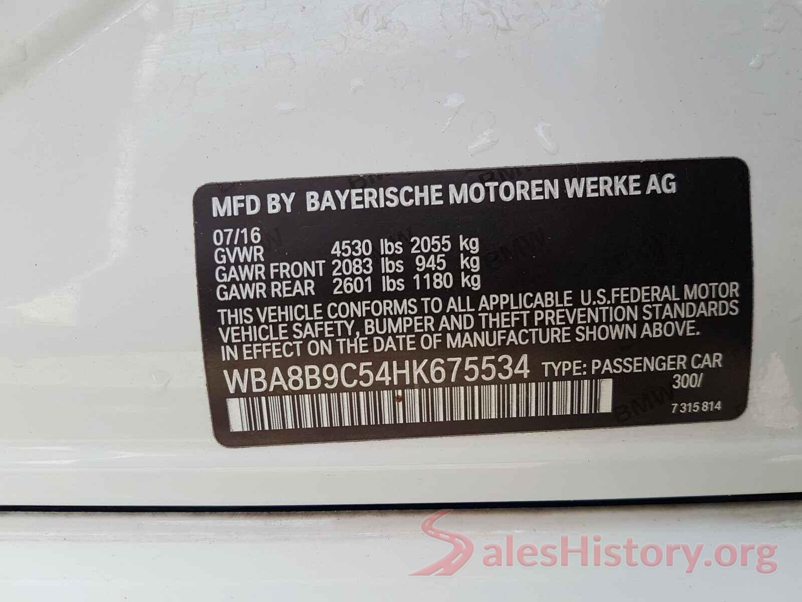 WBA8B9C54HK675534 2017 BMW 3 SERIES