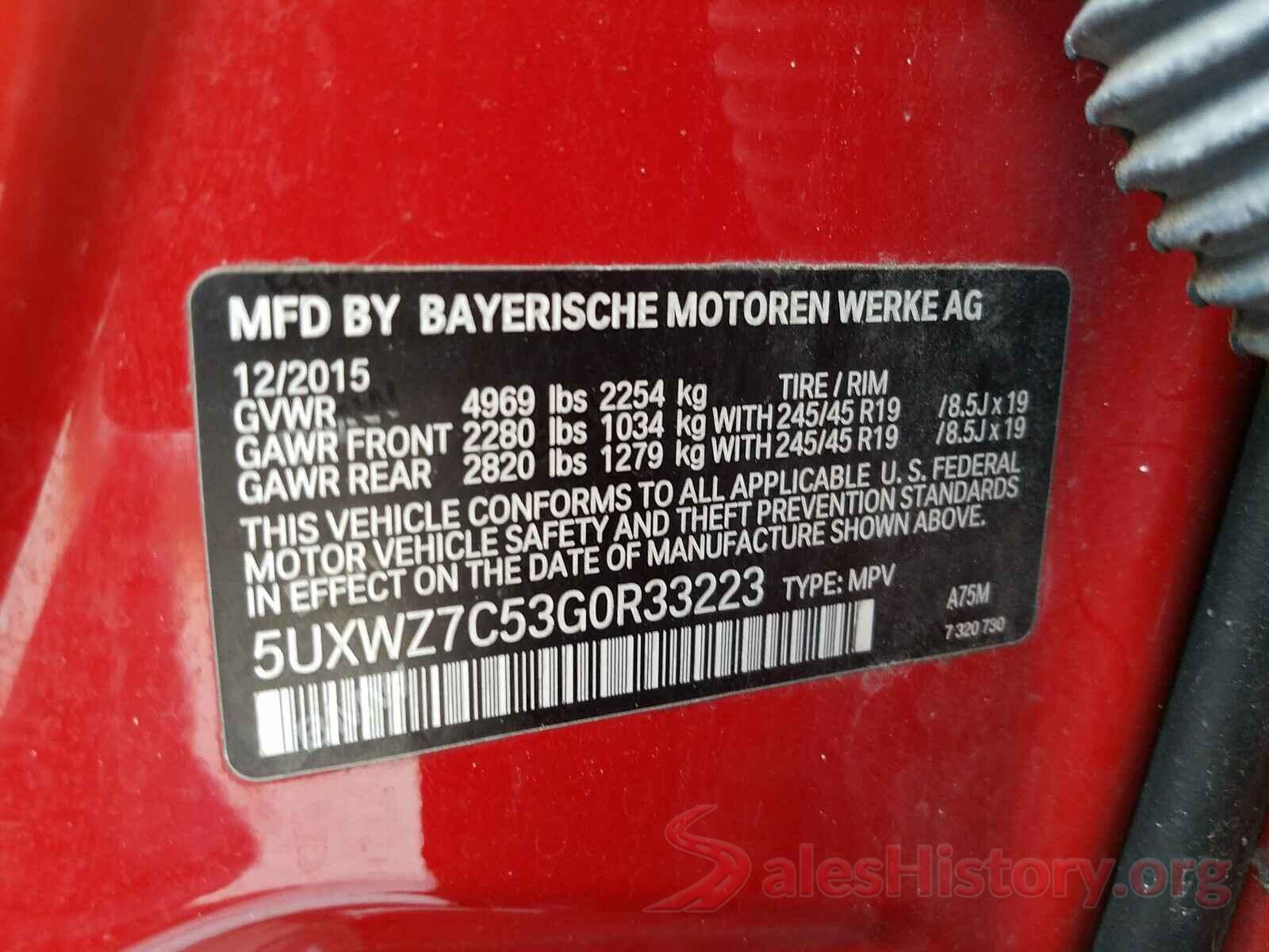 5UXWZ7C53G0R33223 2016 BMW X3