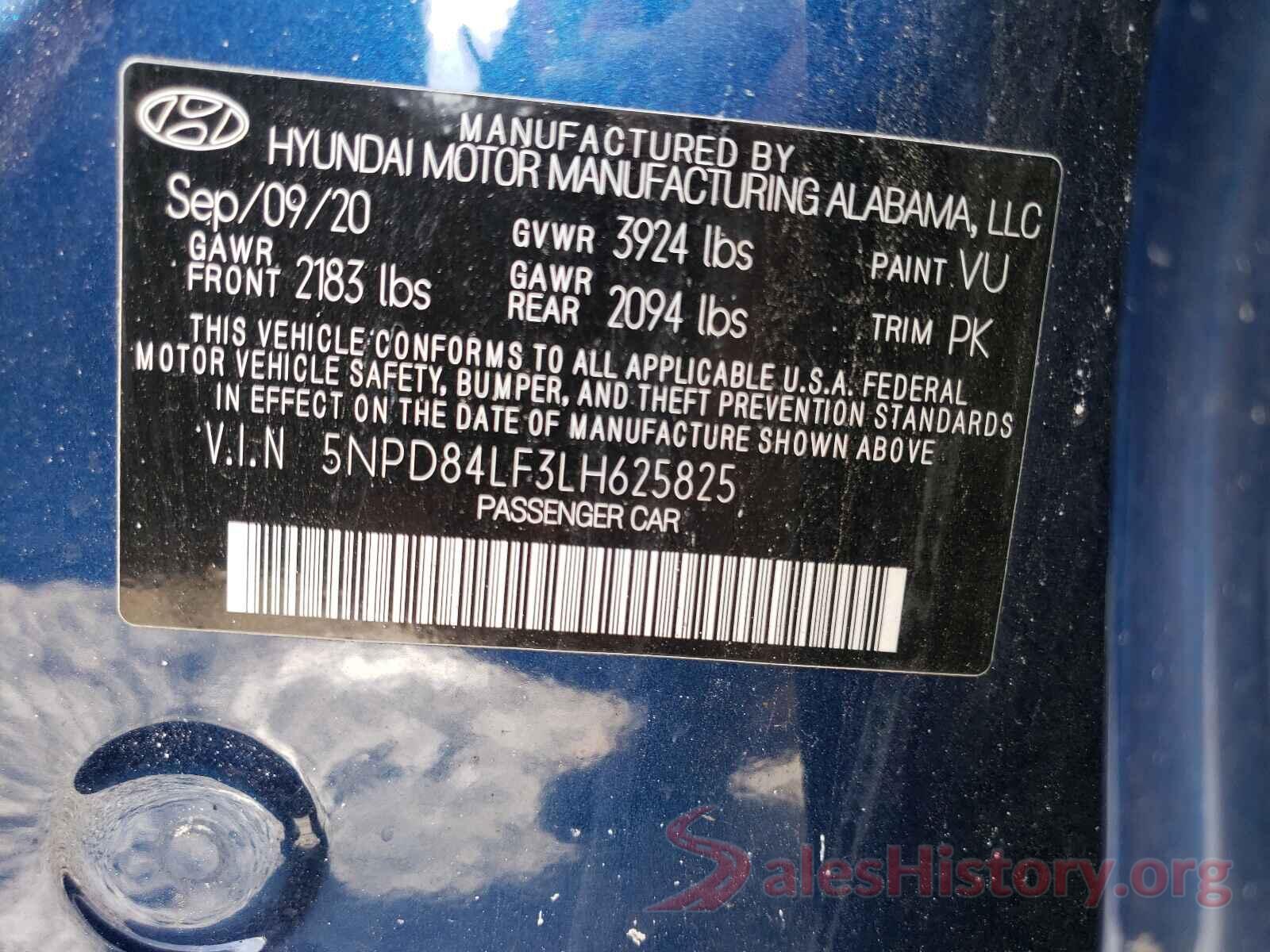 5NPD84LF3LH625825 2020 HYUNDAI ELANTRA