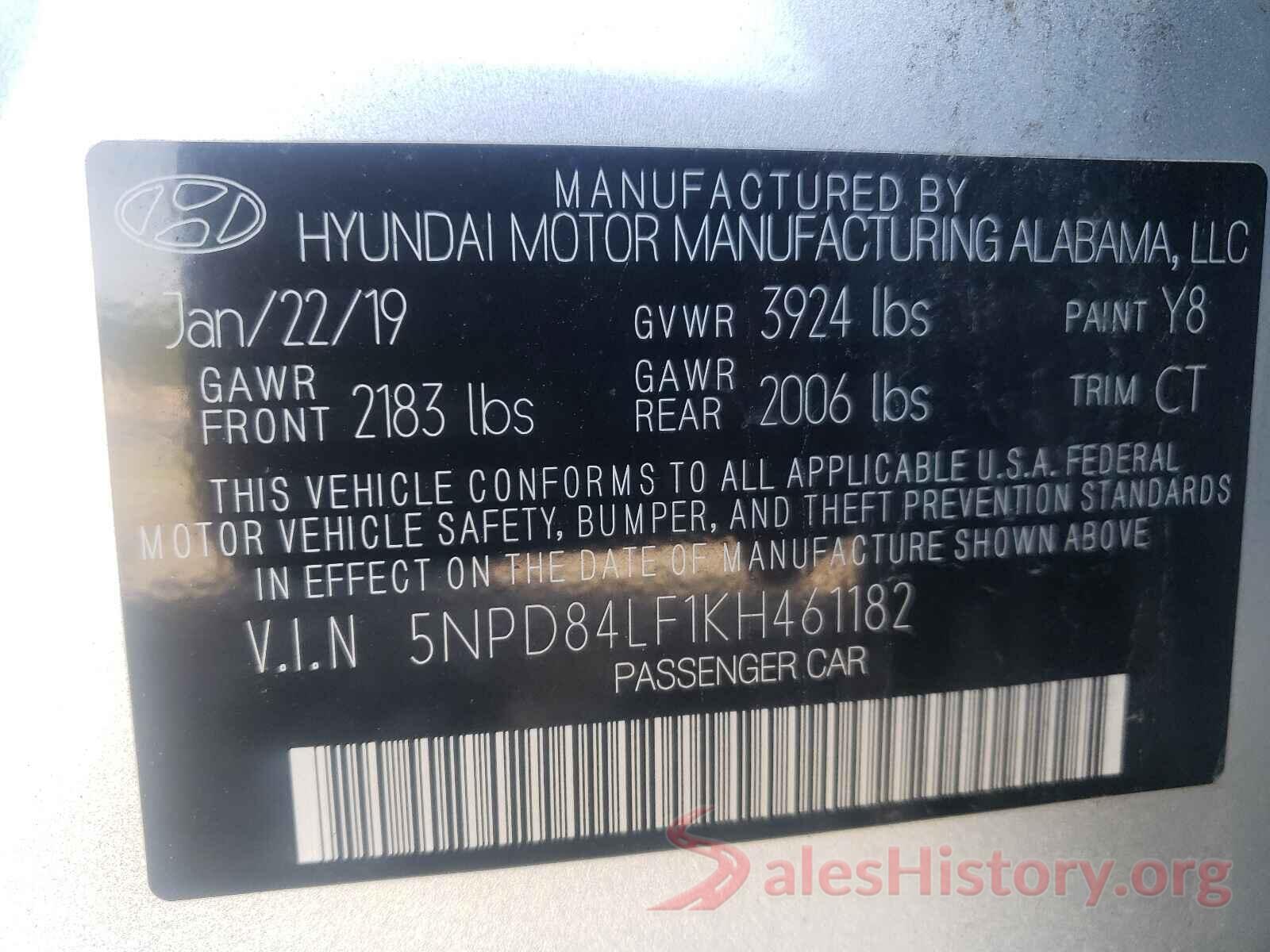 5NPD84LF1KH461182 2019 HYUNDAI ELANTRA