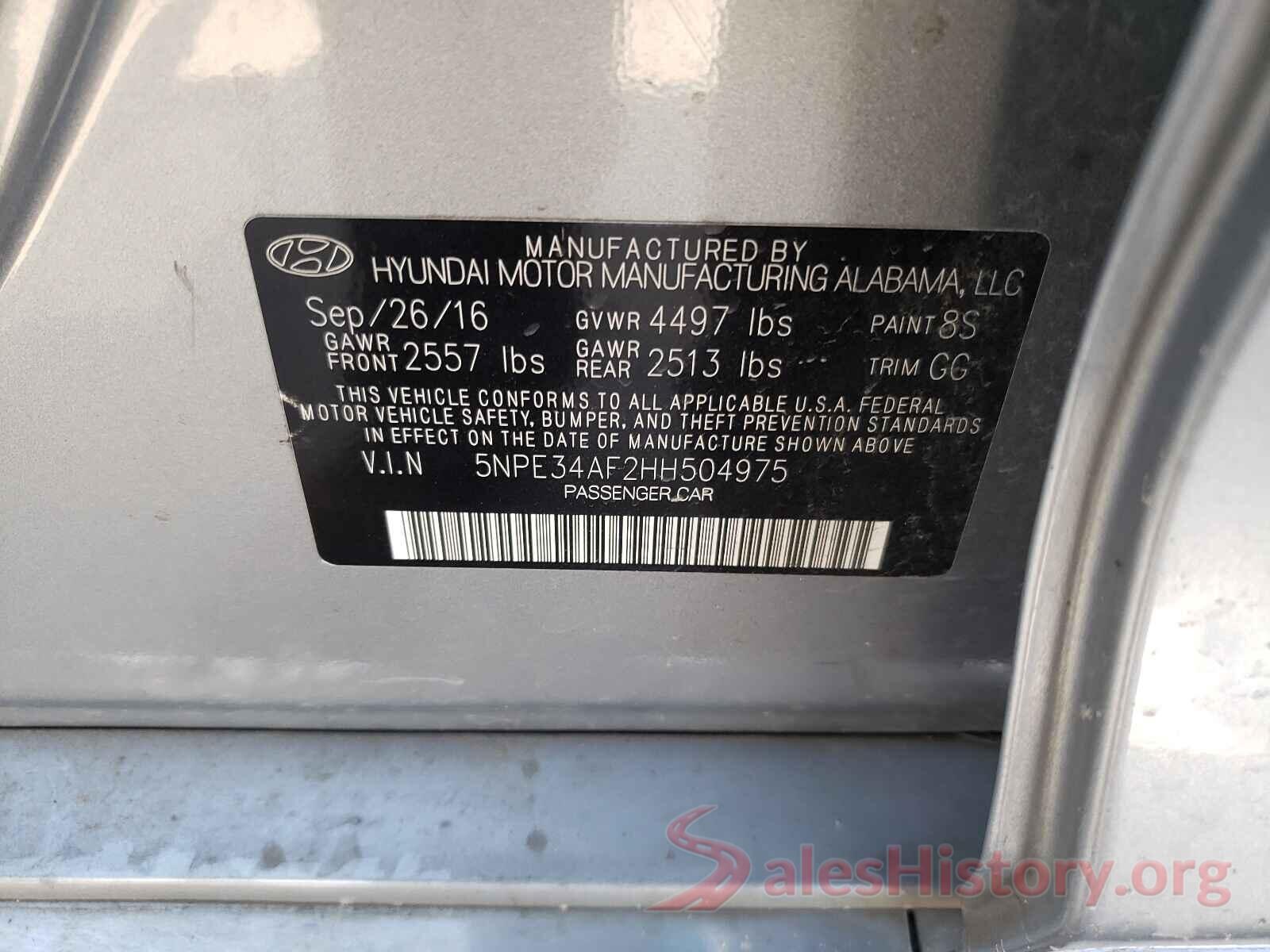 5NPE34AF2HH504975 2017 HYUNDAI SONATA