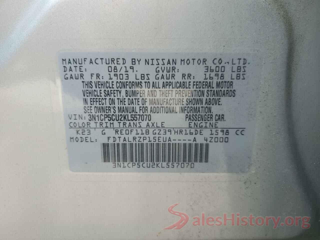 3N1CP5CU2KL557070 2019 NISSAN KICKS