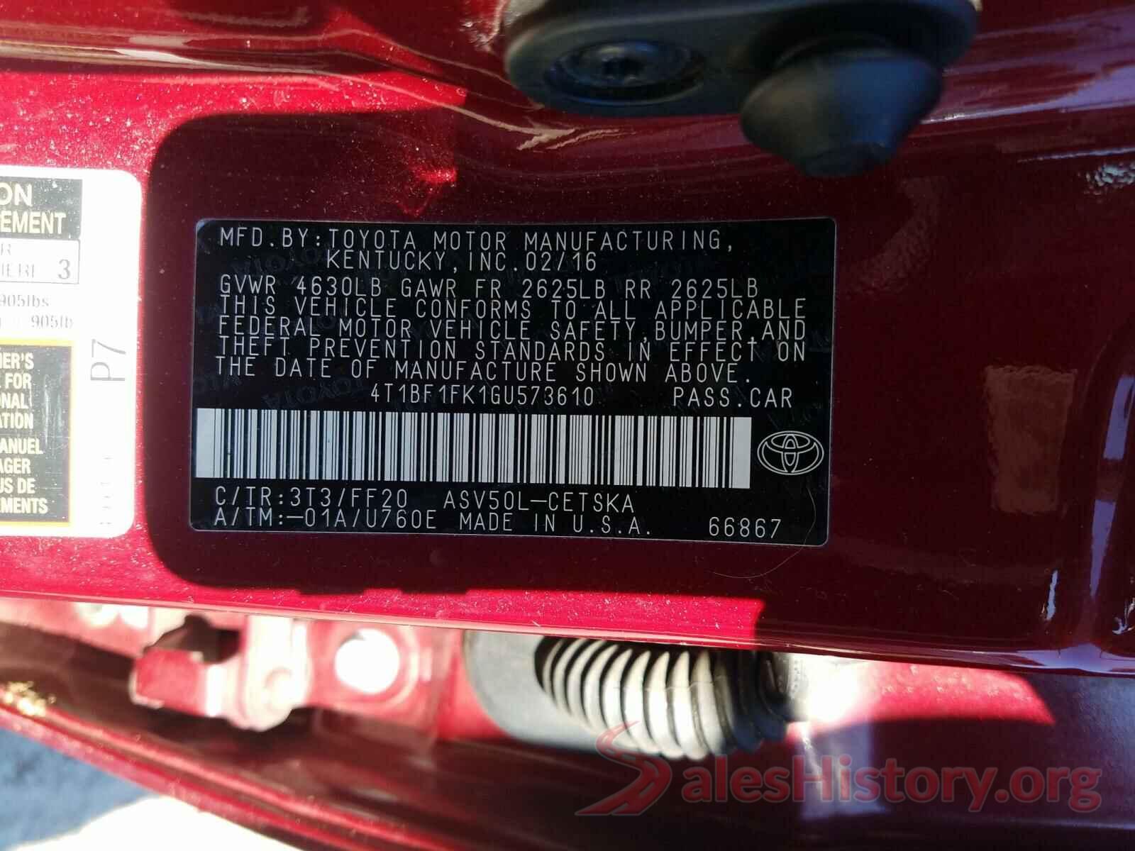 4T1BF1FK1GU573610 2016 TOYOTA CAMRY