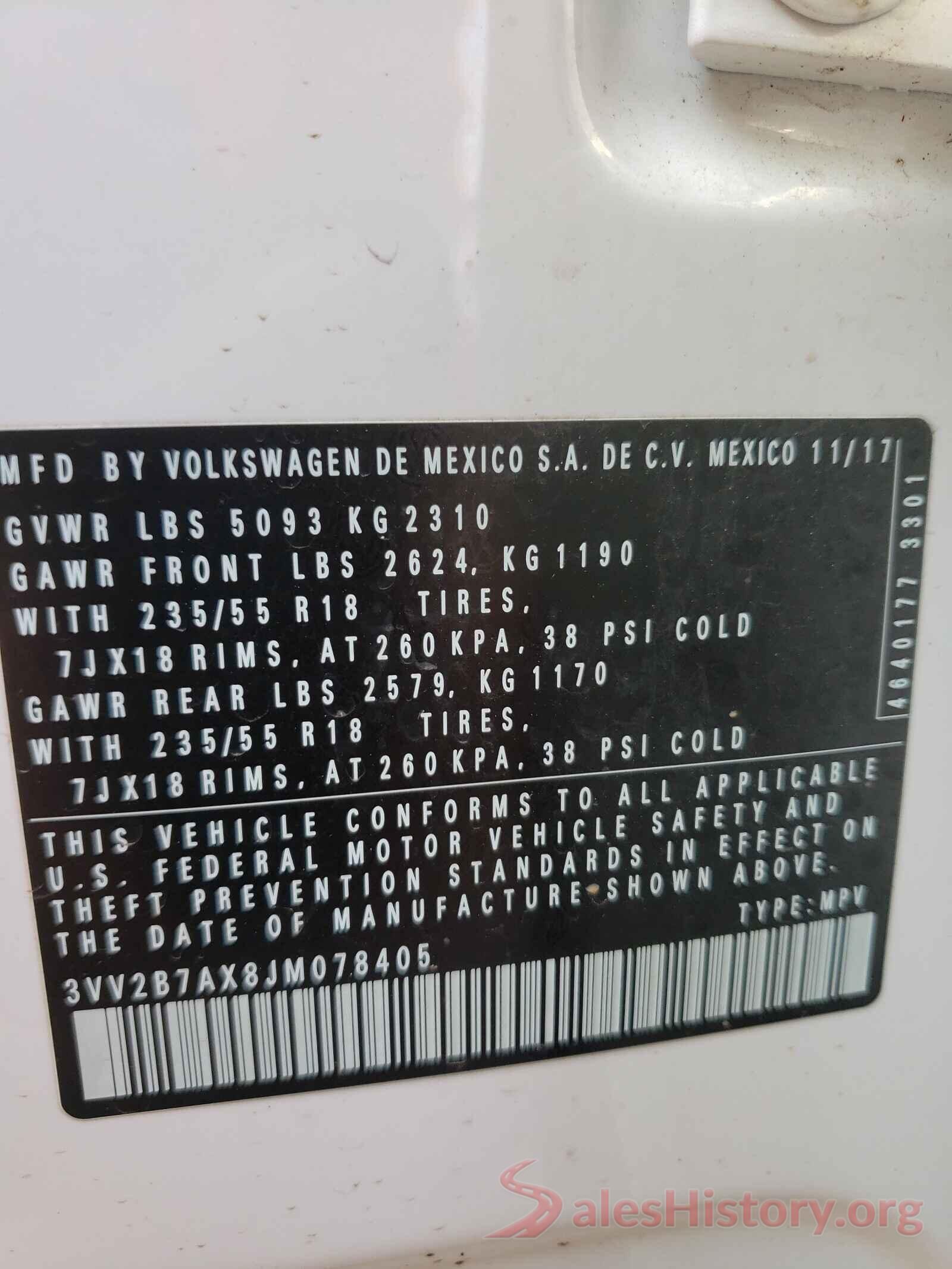 3VV2B7AX8JM078405 2018 VOLKSWAGEN TIGUAN