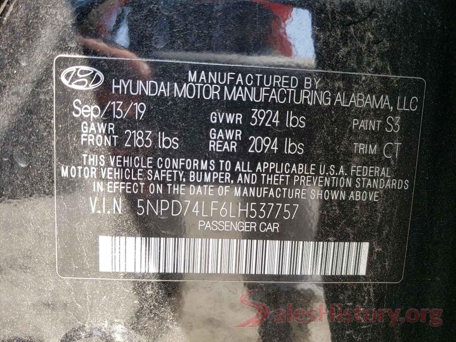 5NPD74LF6LH537757 2020 HYUNDAI ELANTRA