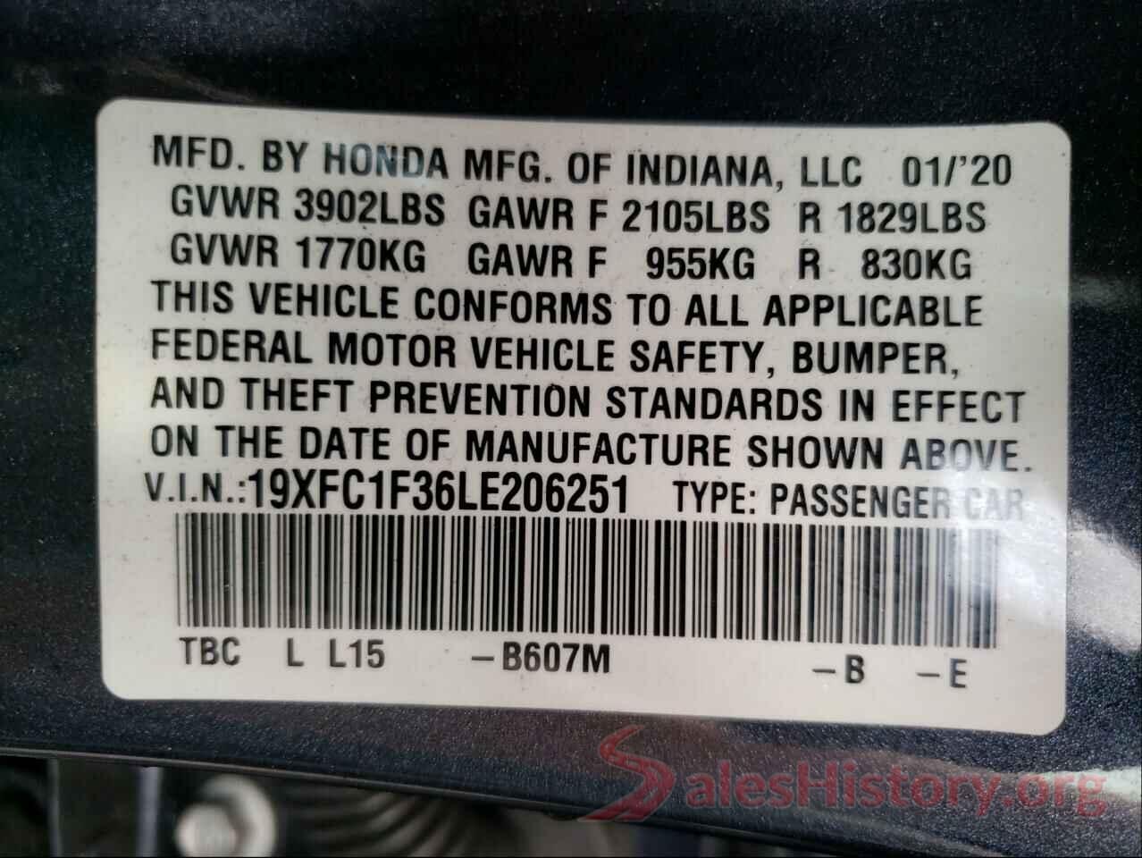 19XFC1F36LE206251 2020 HONDA CIVIC