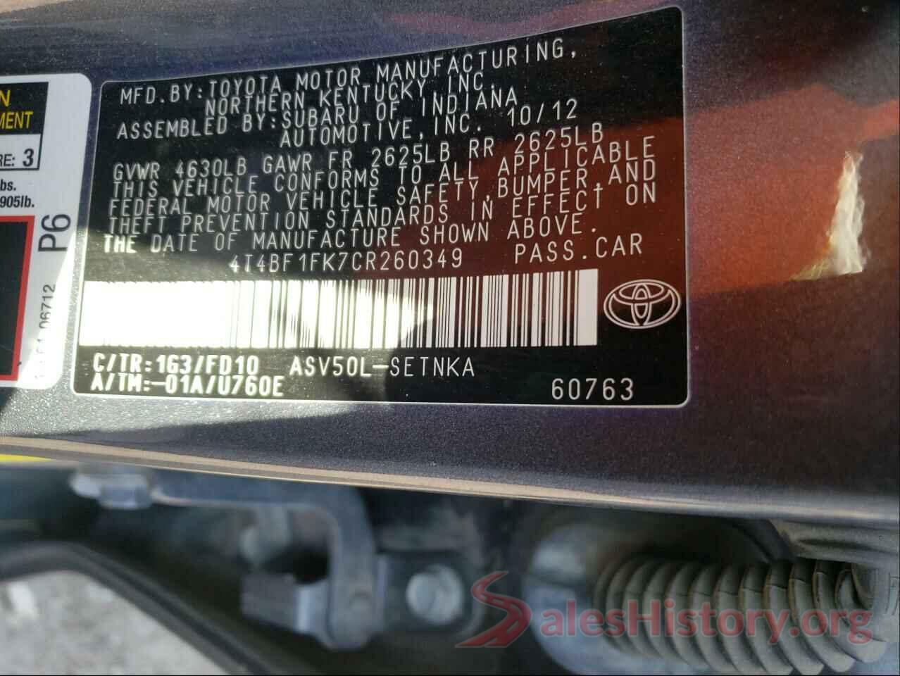 4T4BF1FK7CR260349 2012 TOYOTA CAMRY