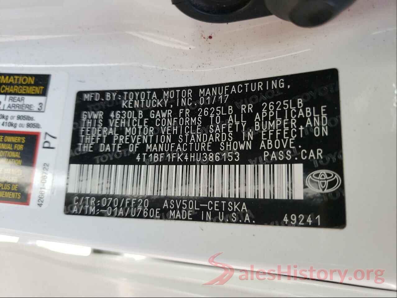 4T1BF1FK4HU386153 2017 TOYOTA CAMRY