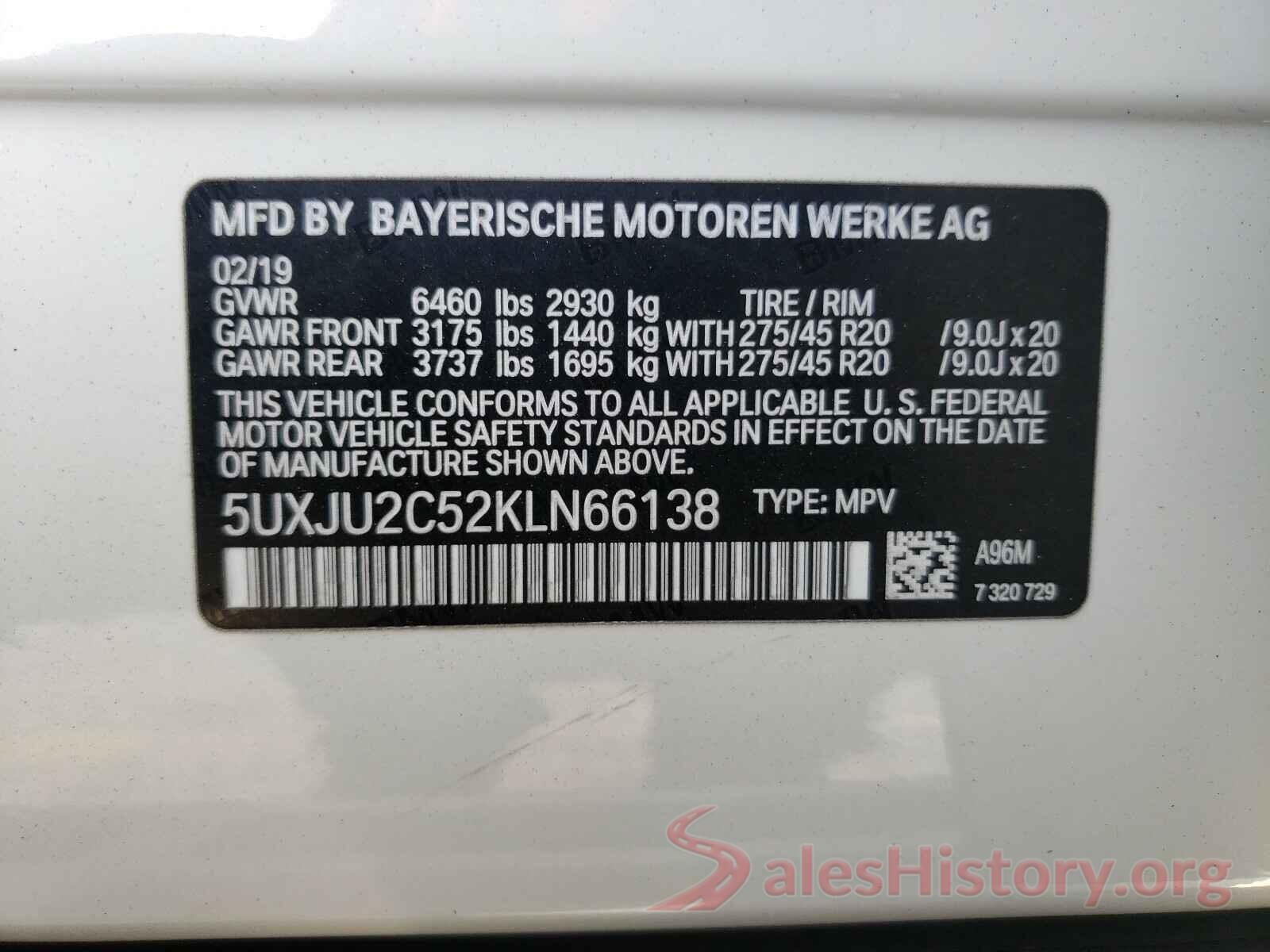 5UXJU2C52KLN66138 2019 BMW X5