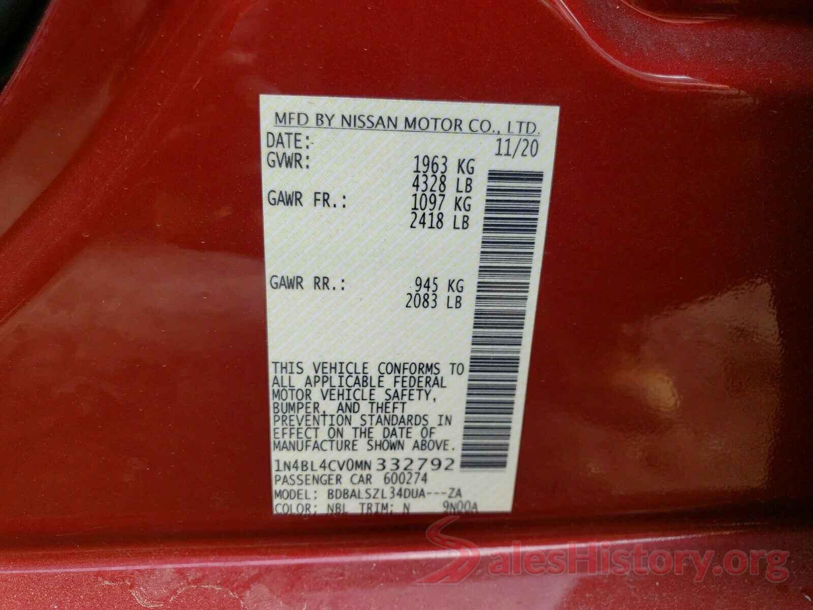 1N4BL4CV0MN332792 2021 NISSAN ALTIMA