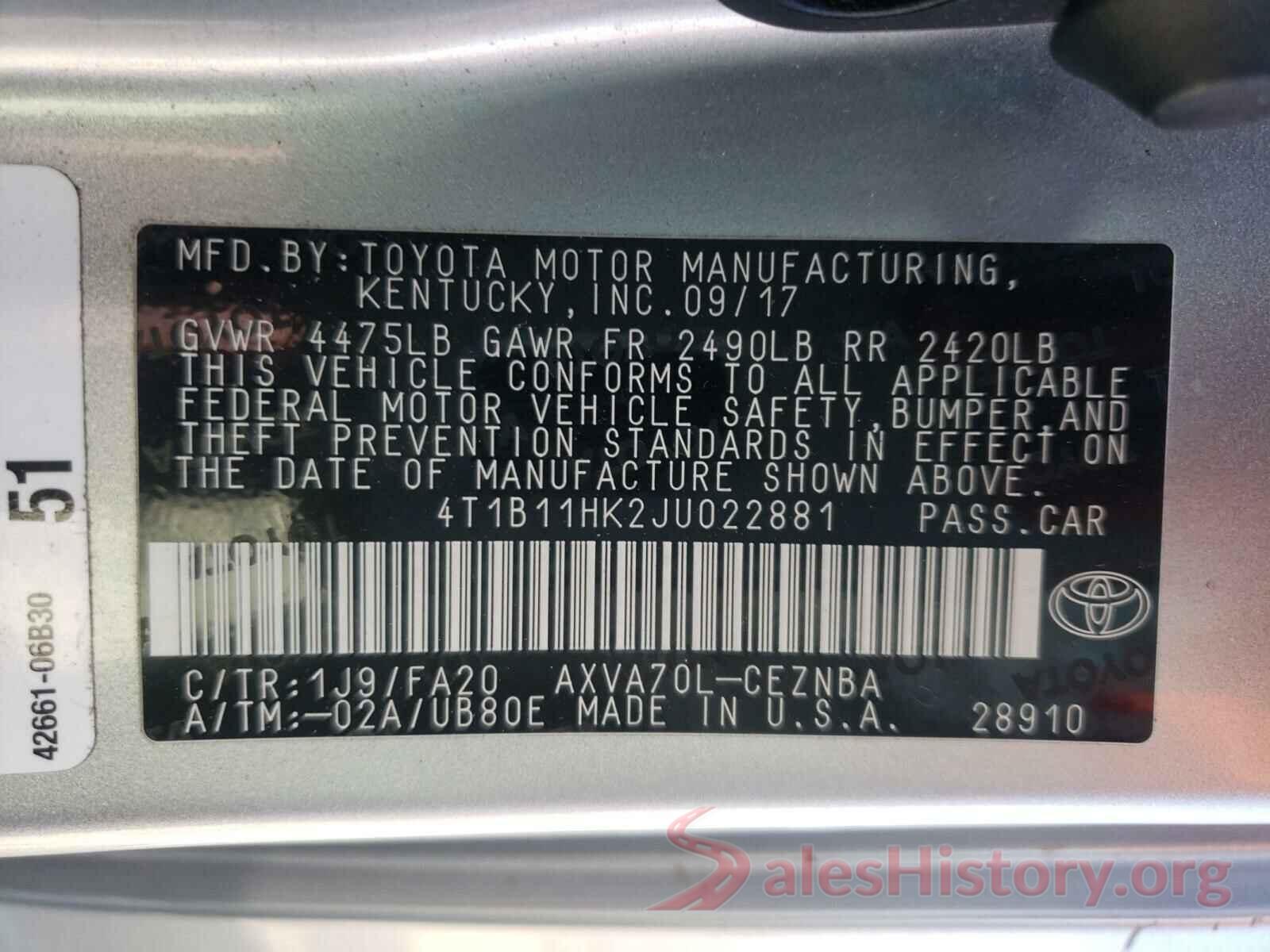 4T1B11HK2JU022881 2018 TOYOTA CAMRY