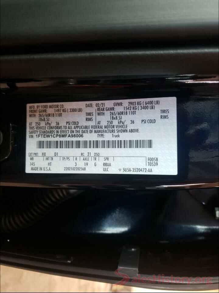 1FTEW1CP8MFA98006 2021 FORD F-150