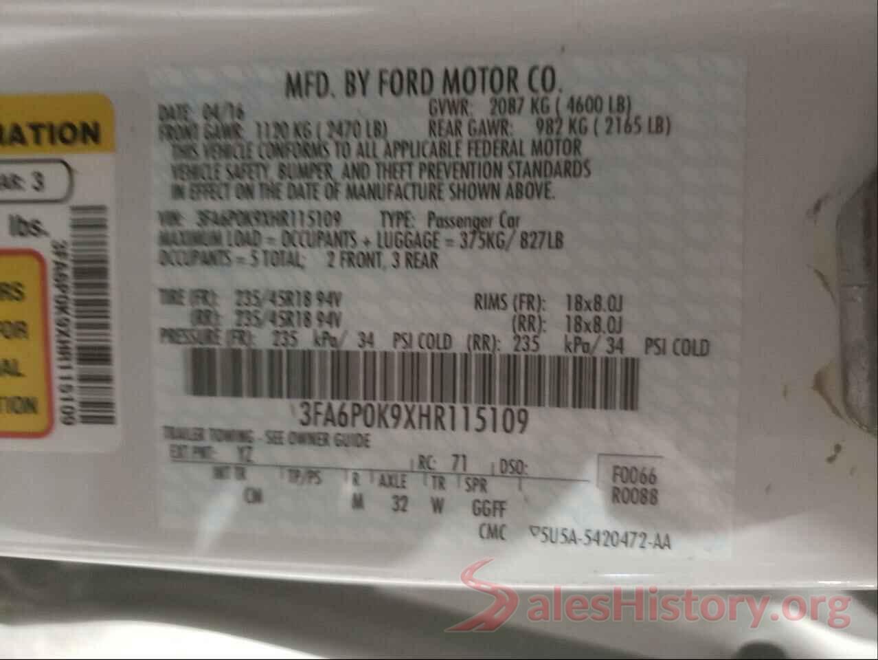 3FA6P0K9XHR115109 2017 FORD FUSION