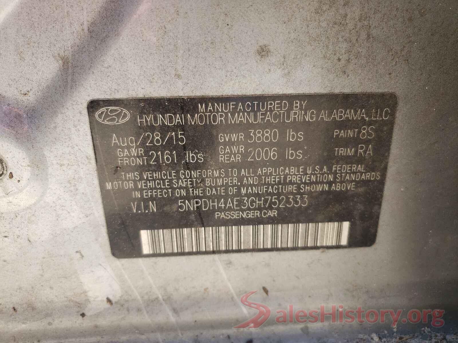 5NPDH4AE3GH752333 2016 HYUNDAI ELANTRA