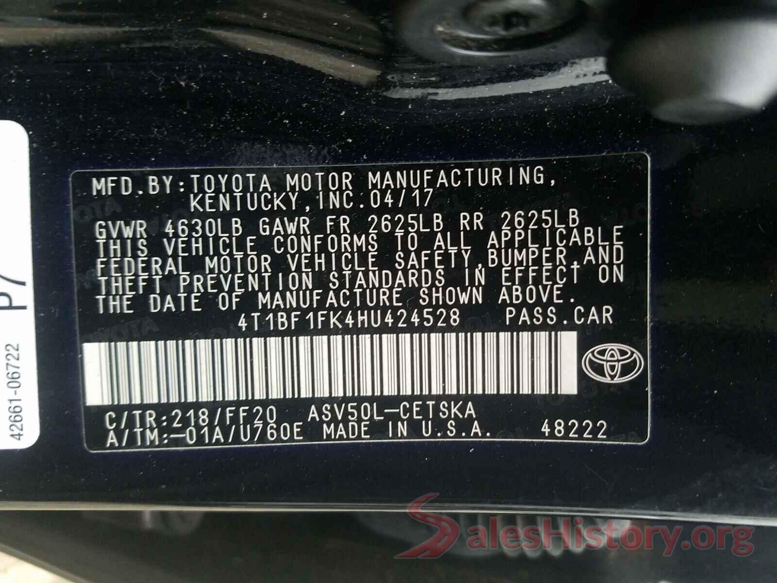 4T1BF1FK4HU424528 2017 TOYOTA CAMRY