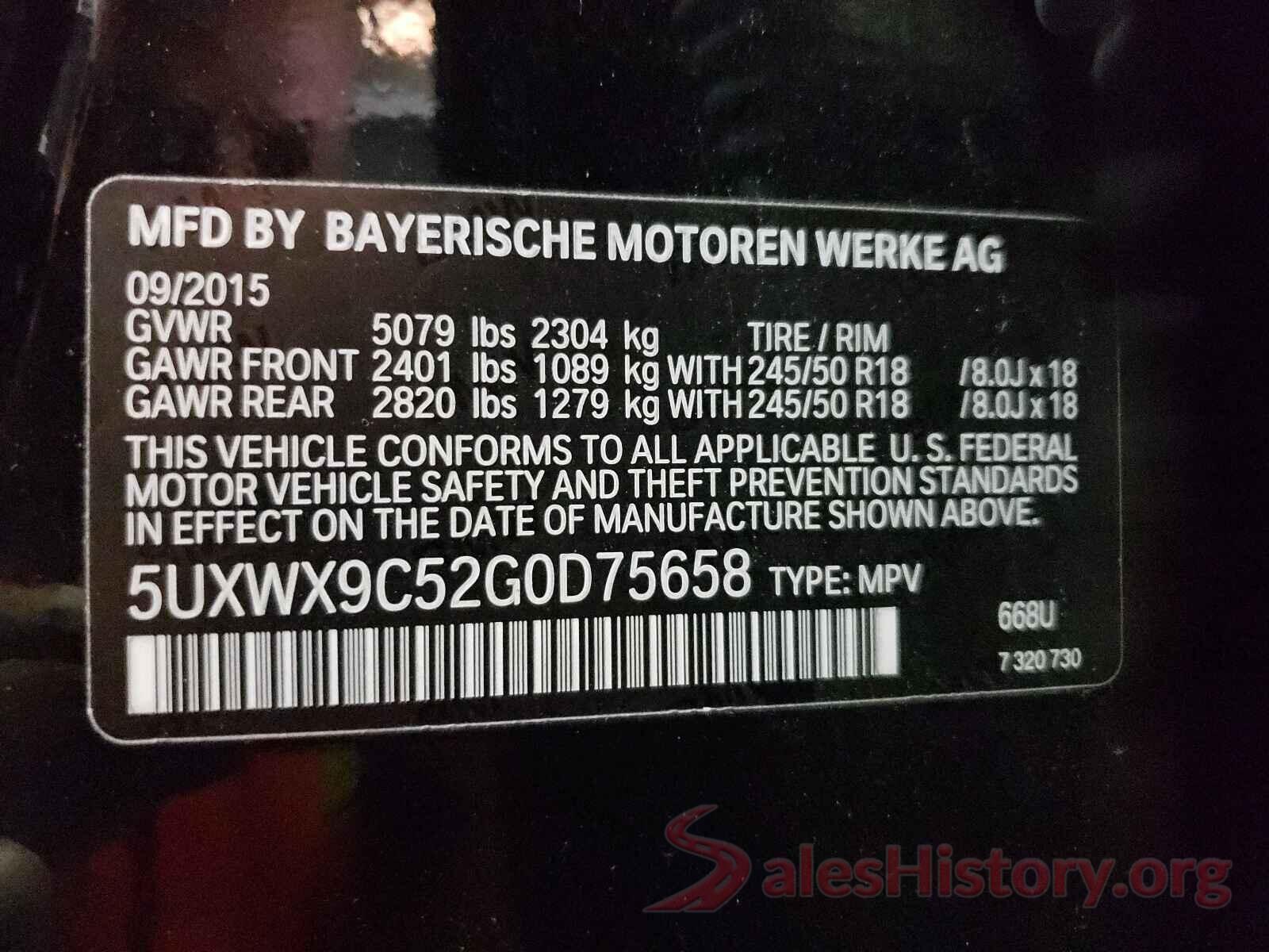 5UXWX9C52G0D75658 2016 BMW X3