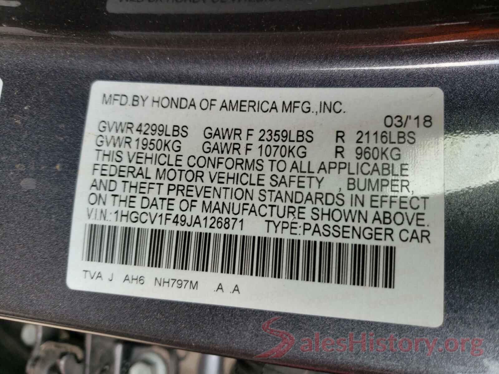 1HGCV1F49JA126871 2018 HONDA ACCORD