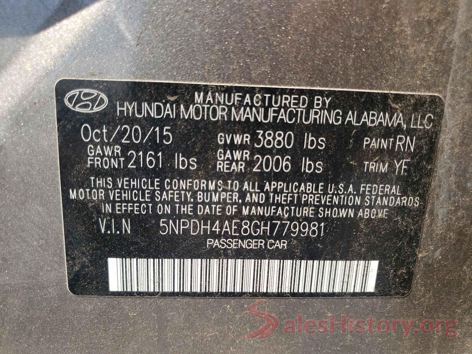 5NPDH4AE8GH779981 2016 HYUNDAI ELANTRA