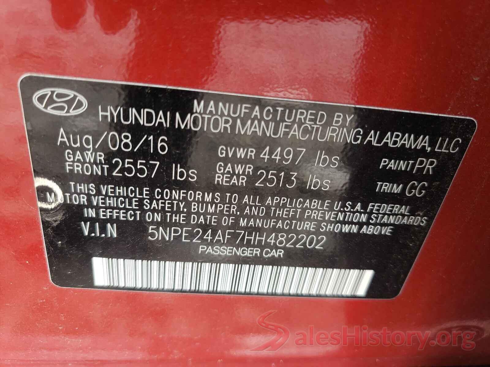 5NPE24AF7HH482202 2017 HYUNDAI SONATA