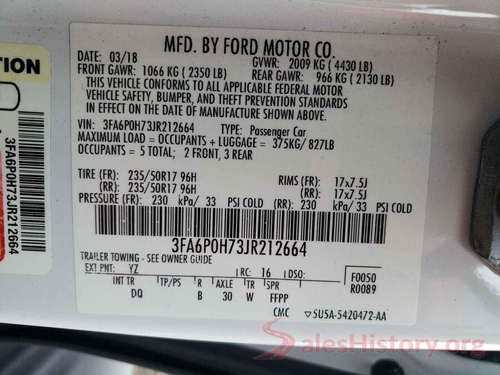 3FA6P0H73JR212664 2018 FORD FUSION