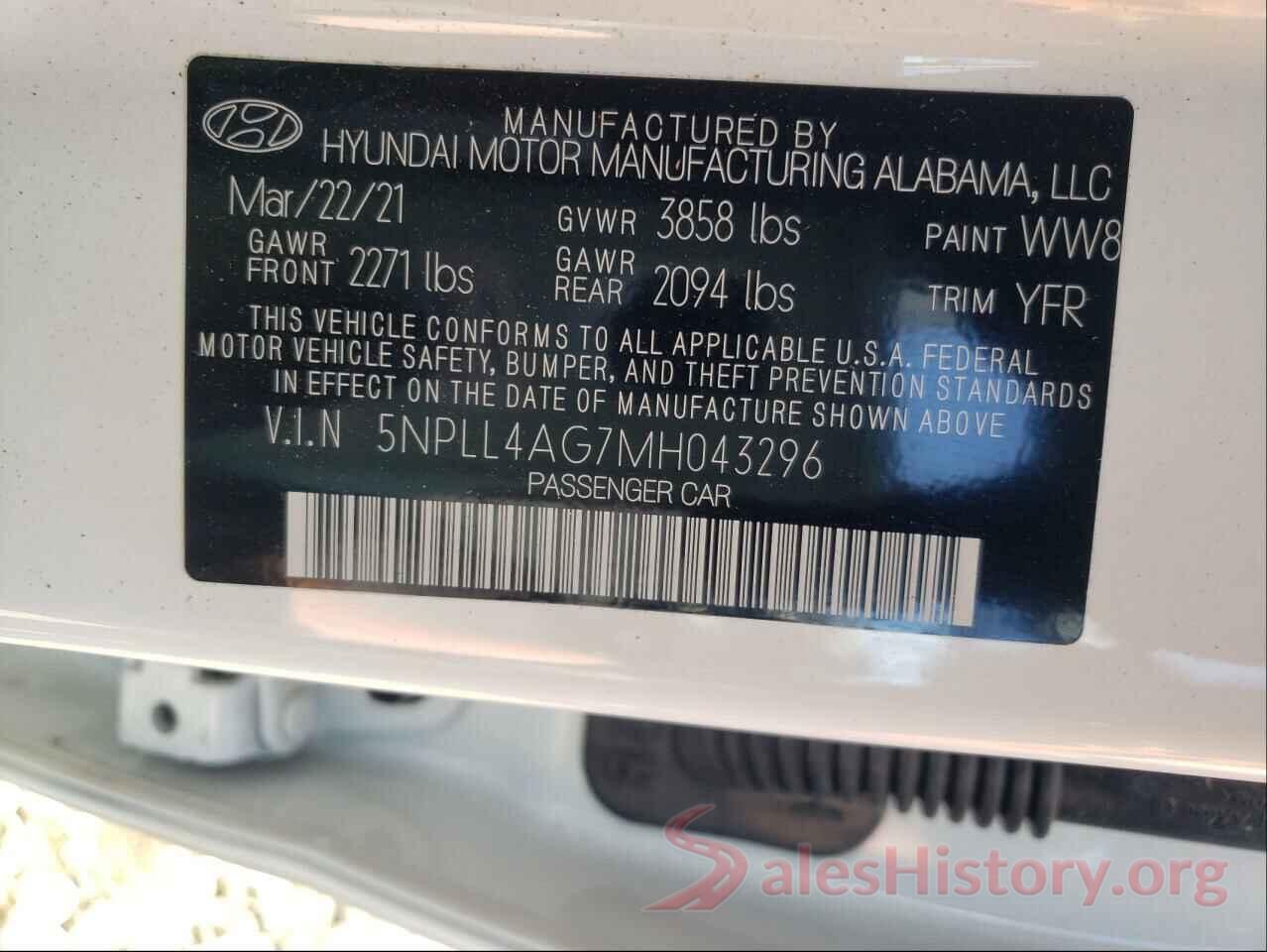 5NPLL4AG7MH043296 2021 HYUNDAI ELANTRA