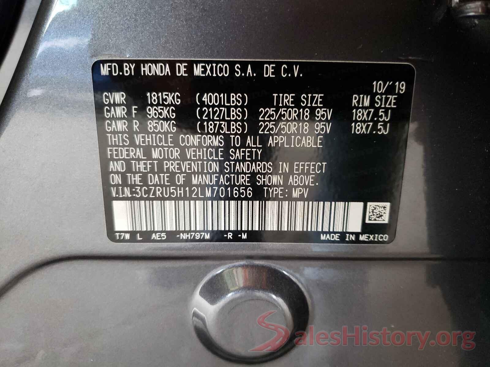 3CZRU5H12LM701656 2020 HONDA HR-V