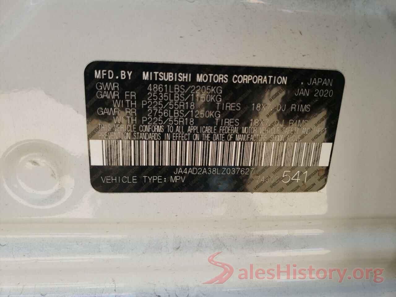 JA4AD2A38LZ037627 2020 MITSUBISHI OUTLANDER