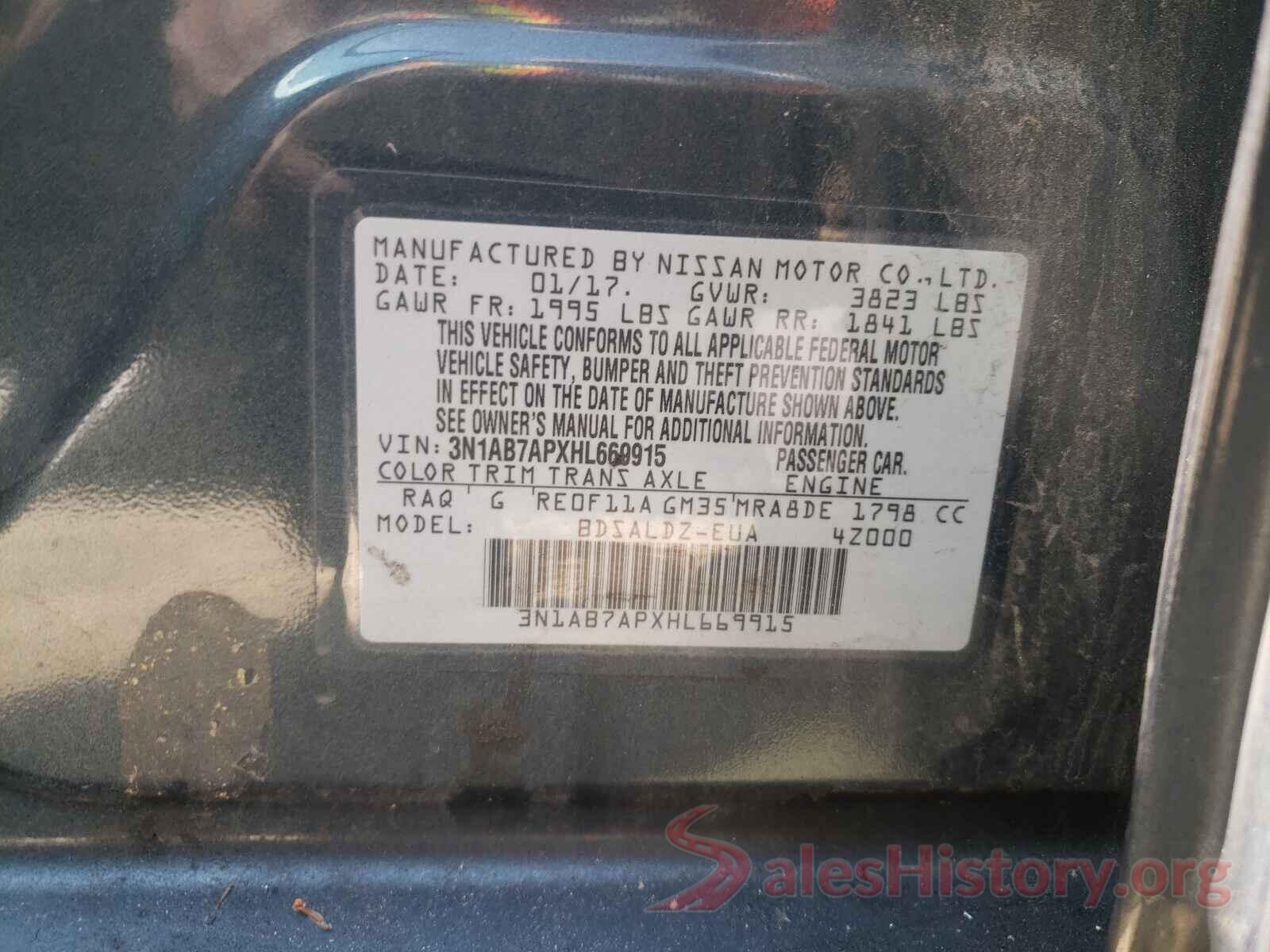 3N1AB7APXHL669915 2017 NISSAN SENTRA