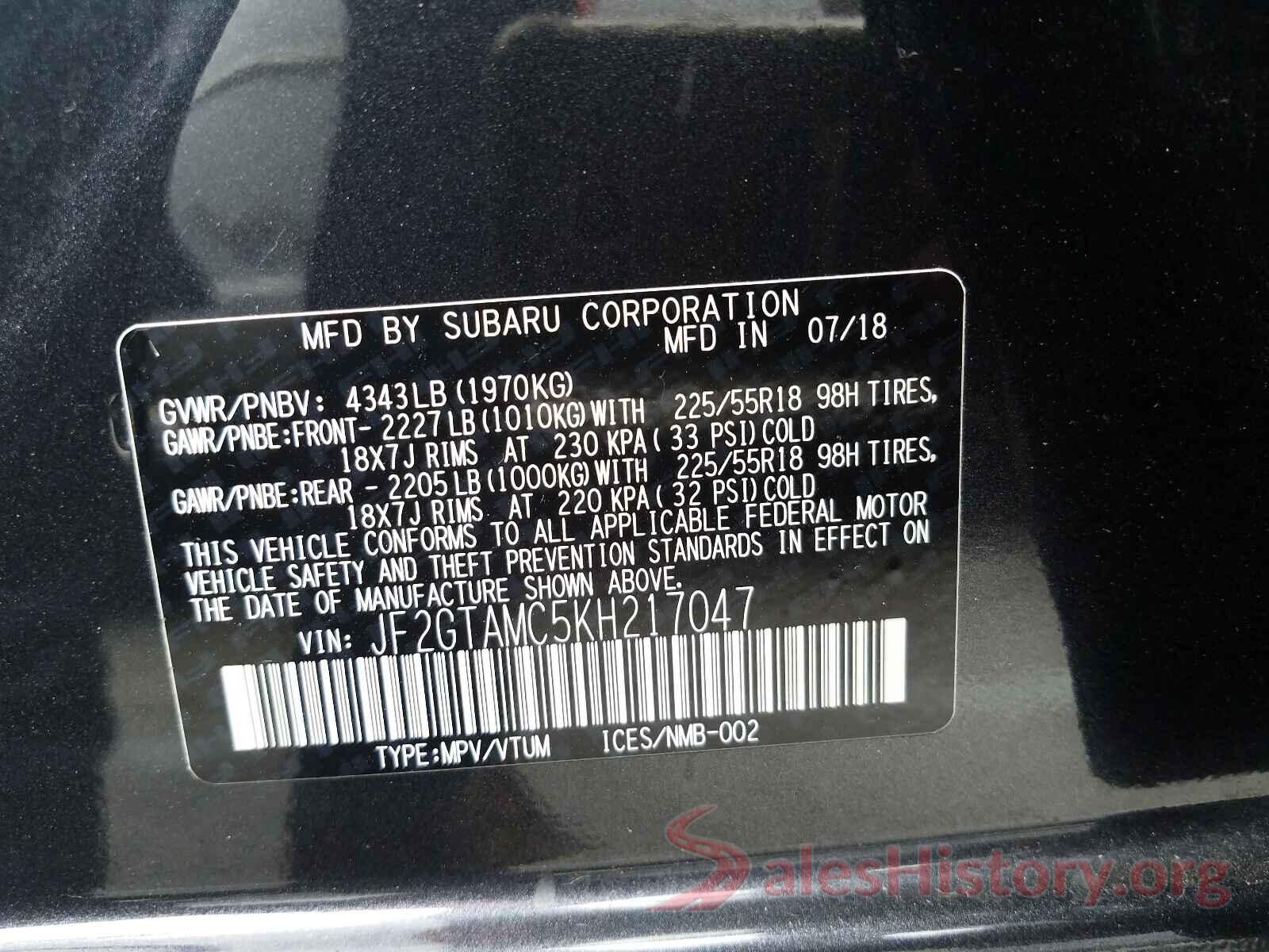 JF2GTAMC5KH217047 2019 SUBARU CROSSTREK