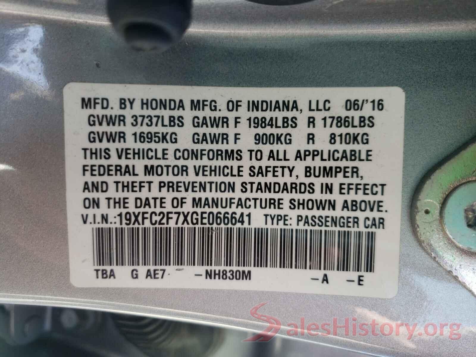 19XFC2F7XGE066641 2016 HONDA CIVIC