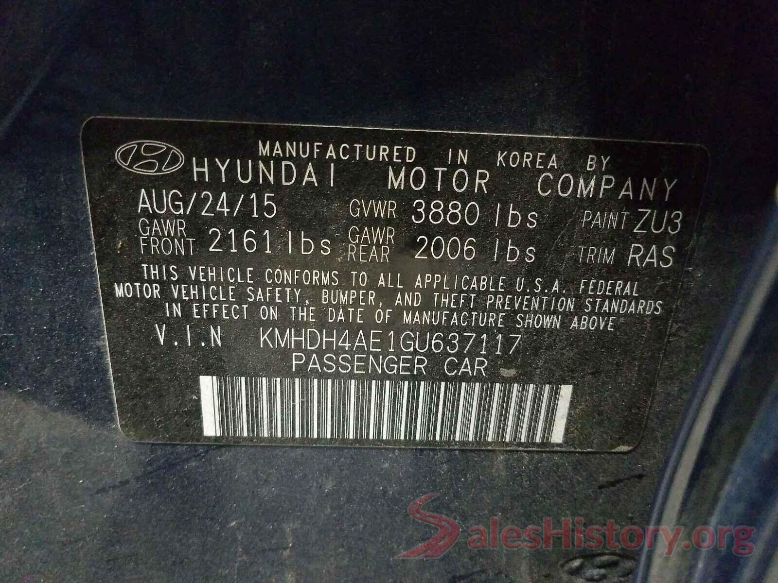 KMHDH4AE1GU637117 2016 HYUNDAI ELANTRA