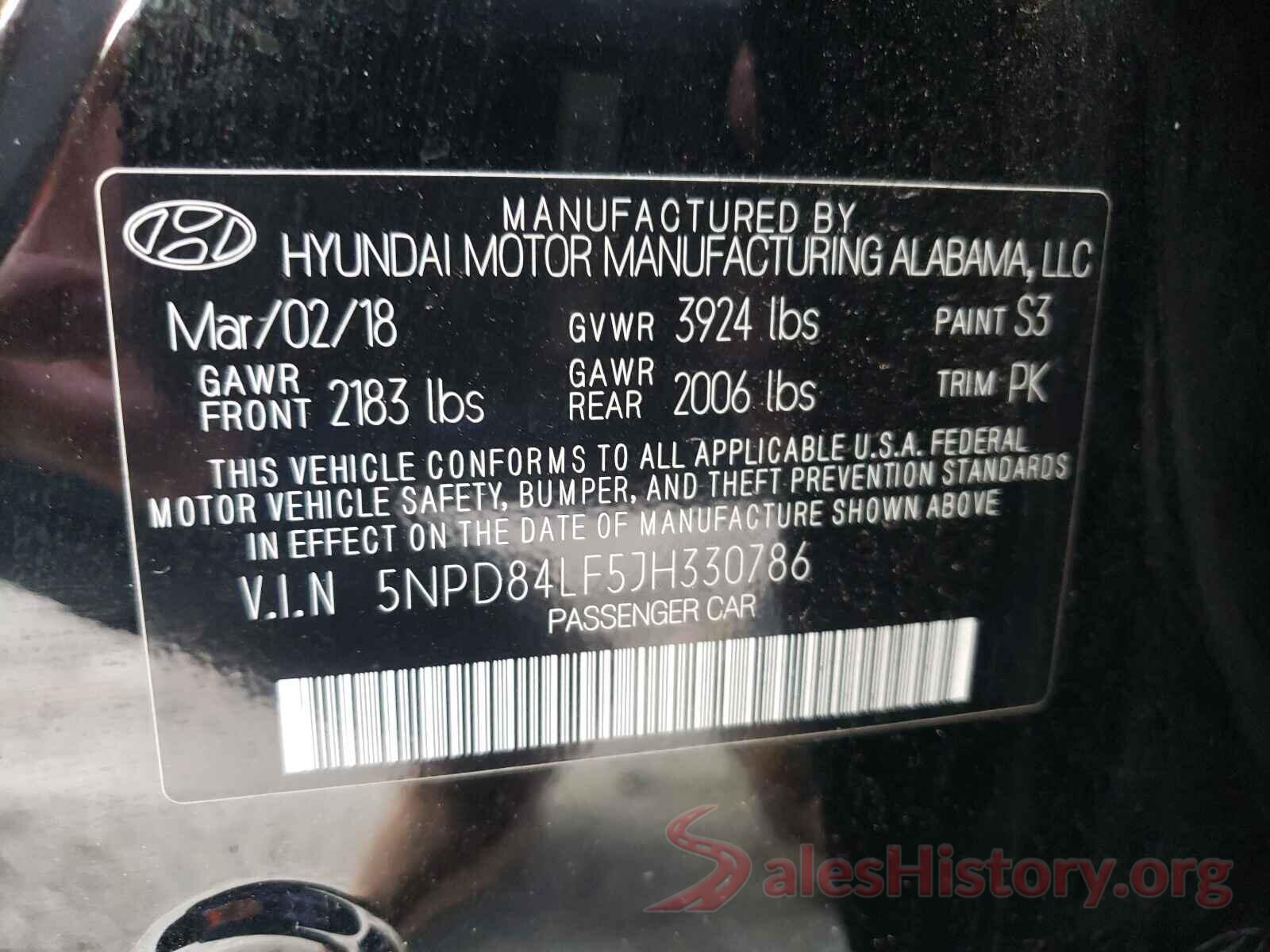 5NPD84LF5JH330786 2018 HYUNDAI ELANTRA