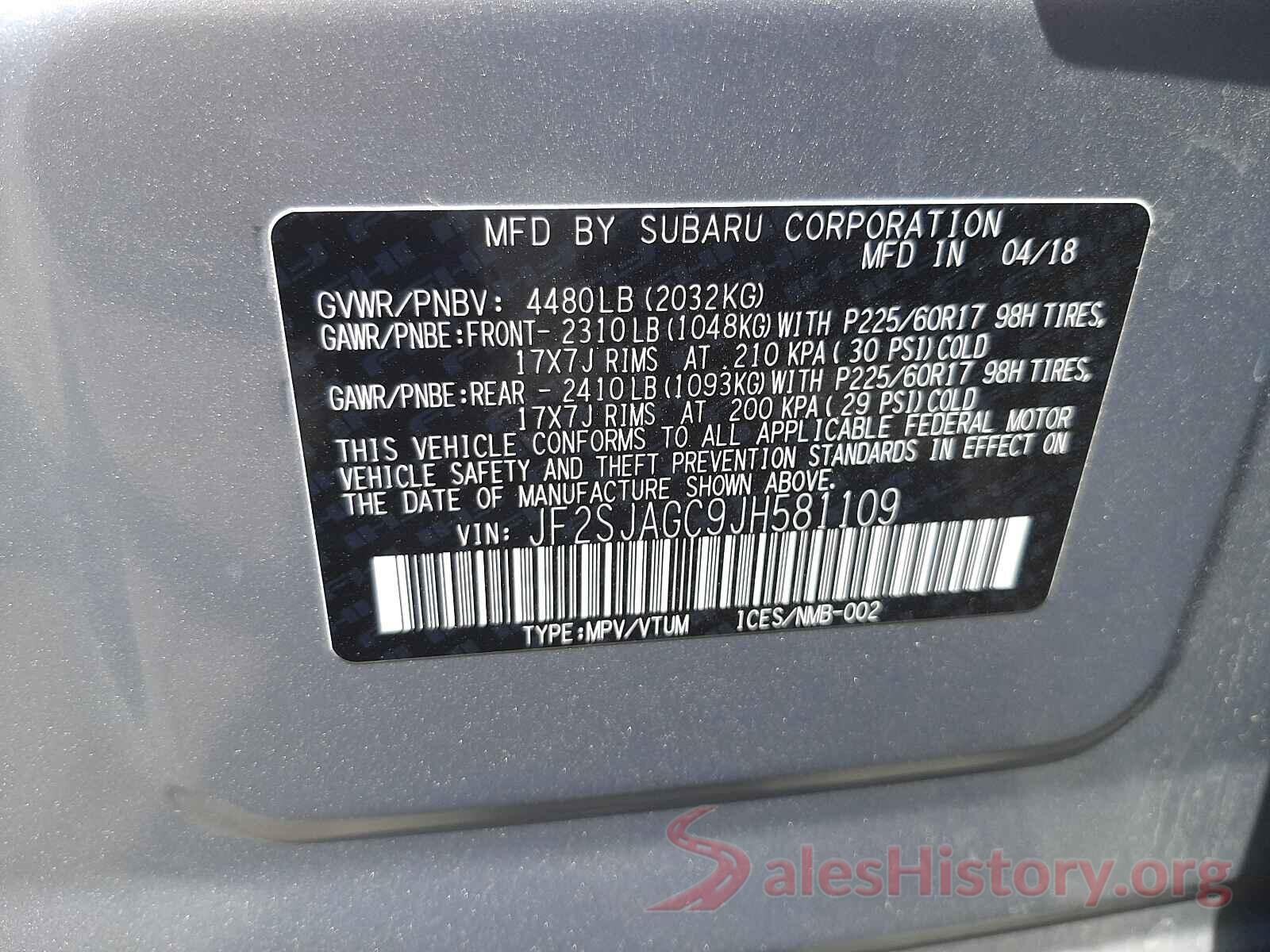 JF2SJAGC9JH581109 2018 SUBARU FORESTER