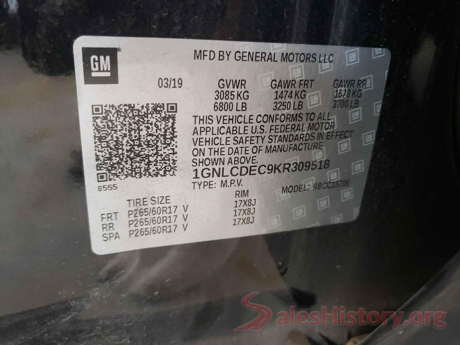 1GNLCDEC9KR309518 2019 CHEVROLET TAHOE