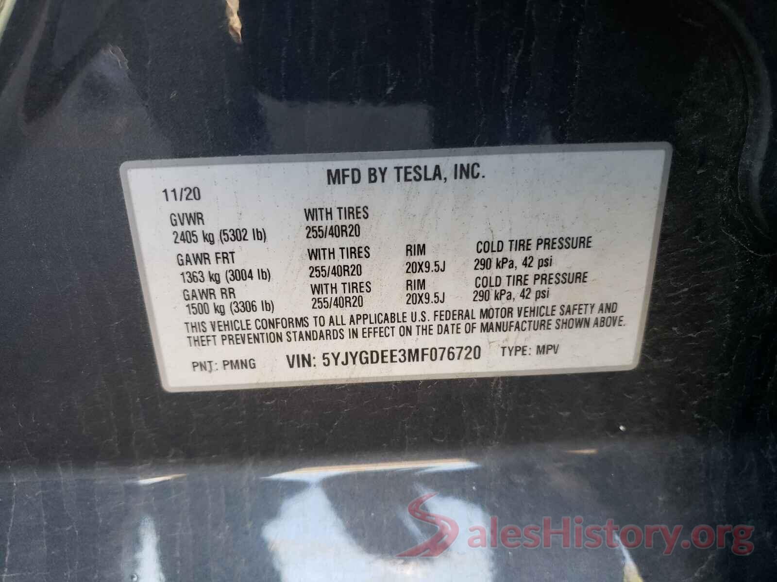 5YJYGDEE3MF076720 2021 TESLA MODEL Y