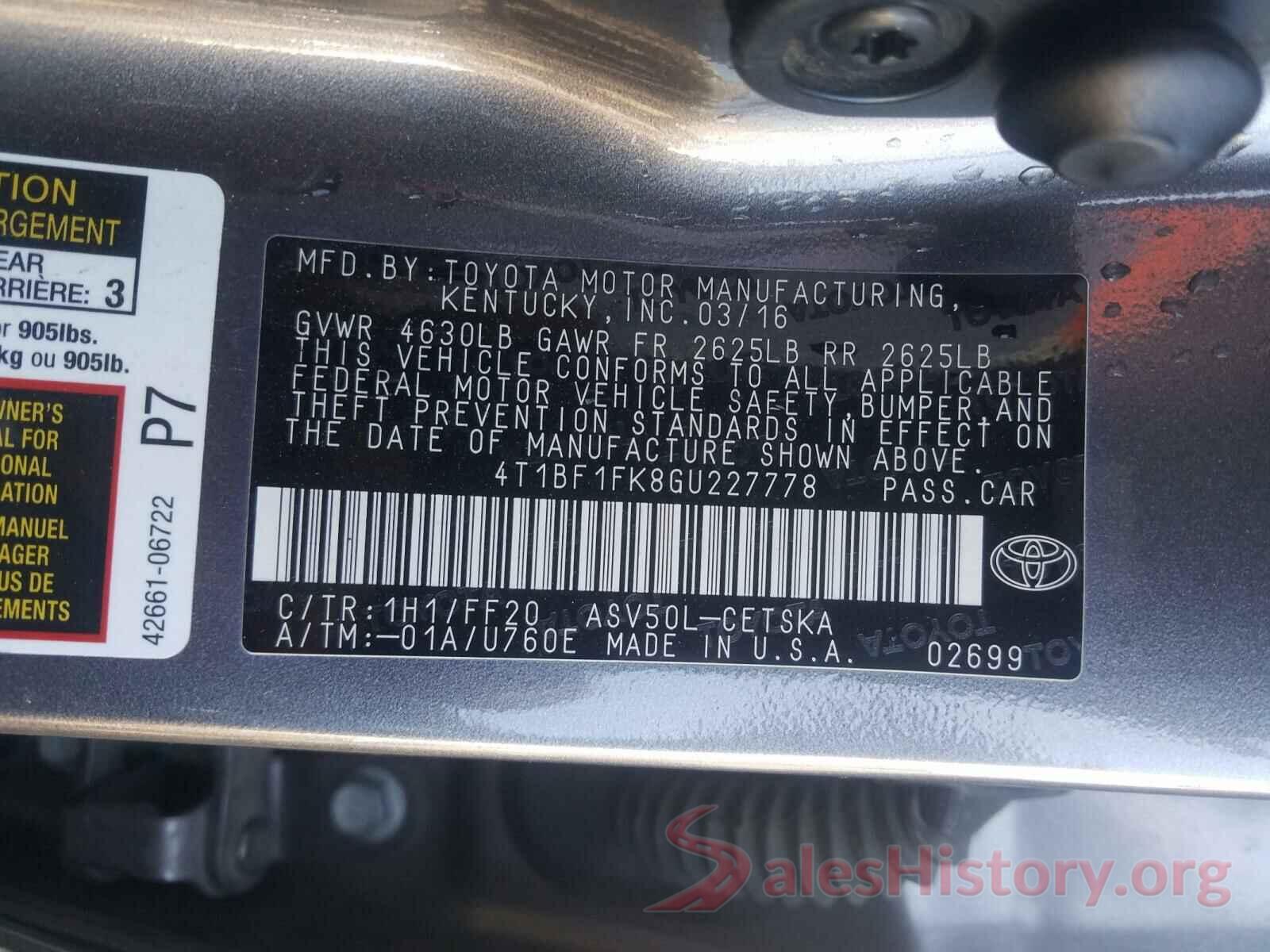 4T1BF1FK8GU227778 2016 TOYOTA CAMRY