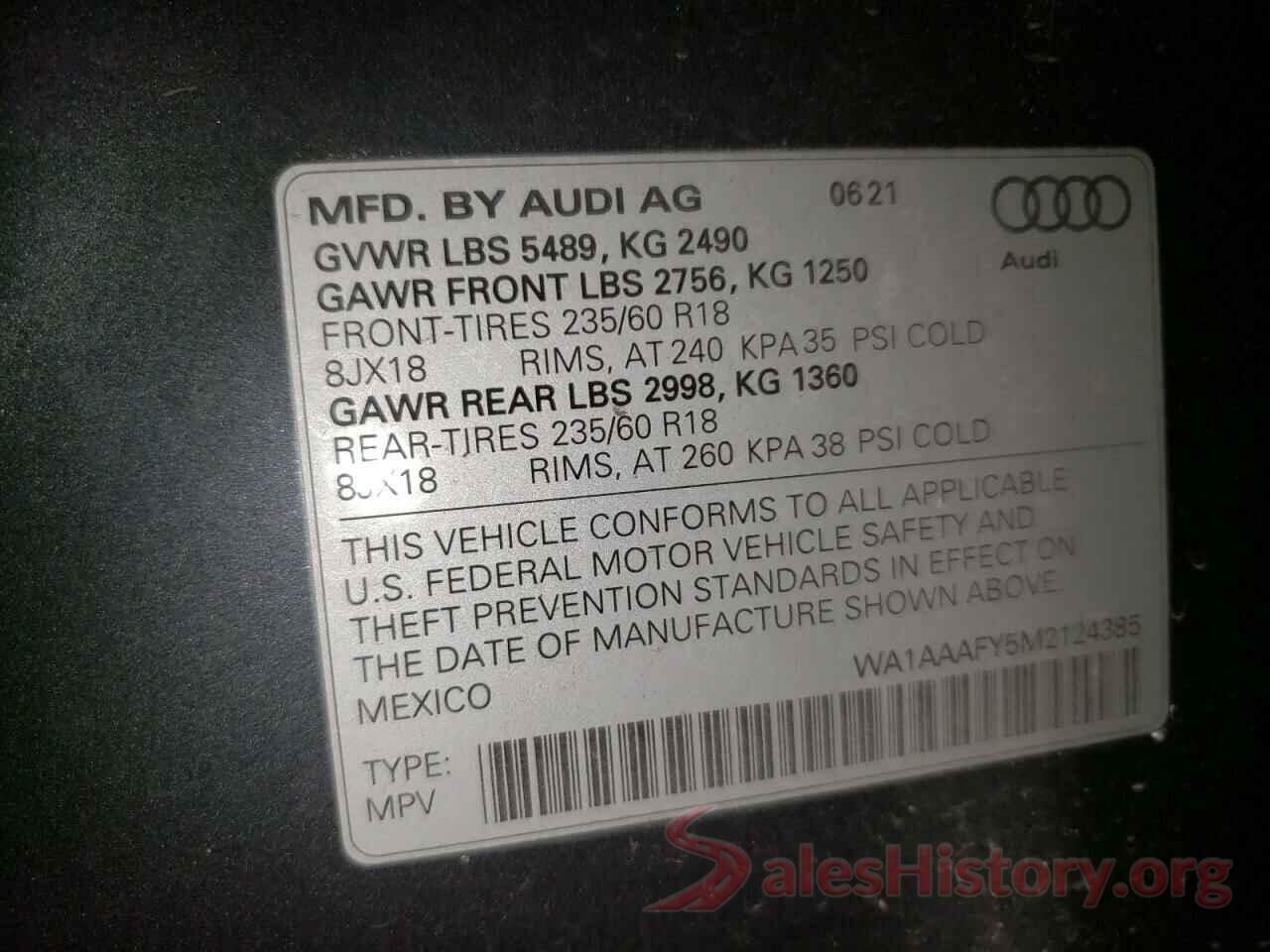 WA1AAAFY5M2124385 2021 AUDI Q5