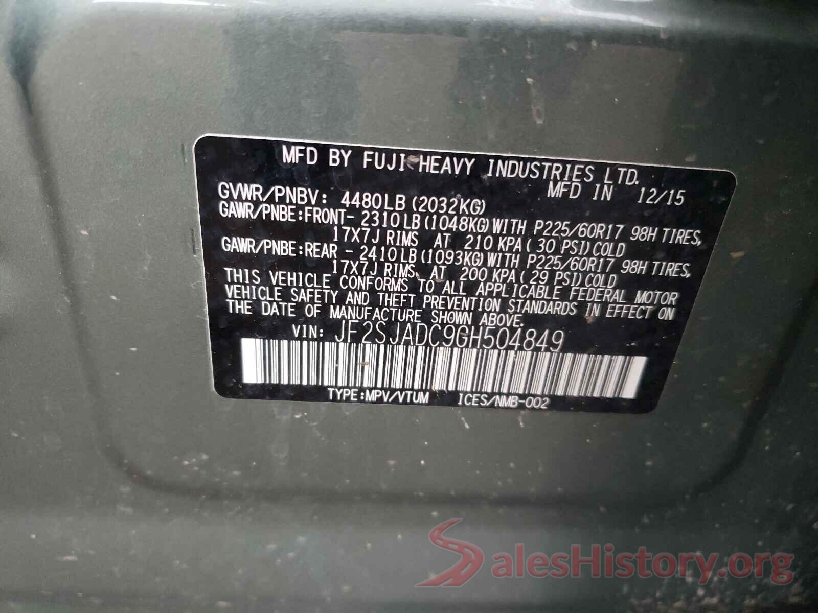 JF2SJADC9GH504849 2016 SUBARU FORESTER