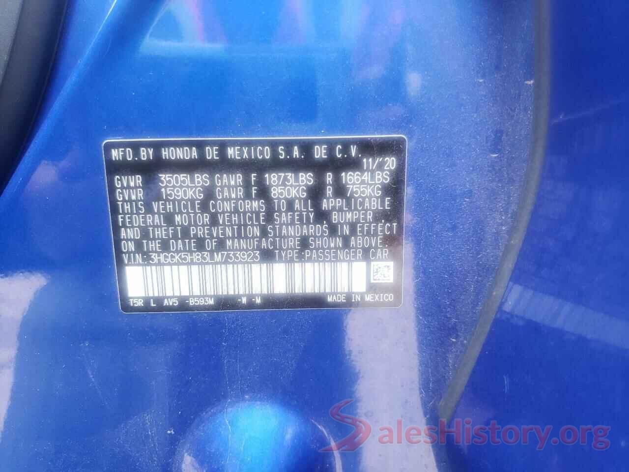 3HGGK5H83LM733923 2020 HONDA FIT