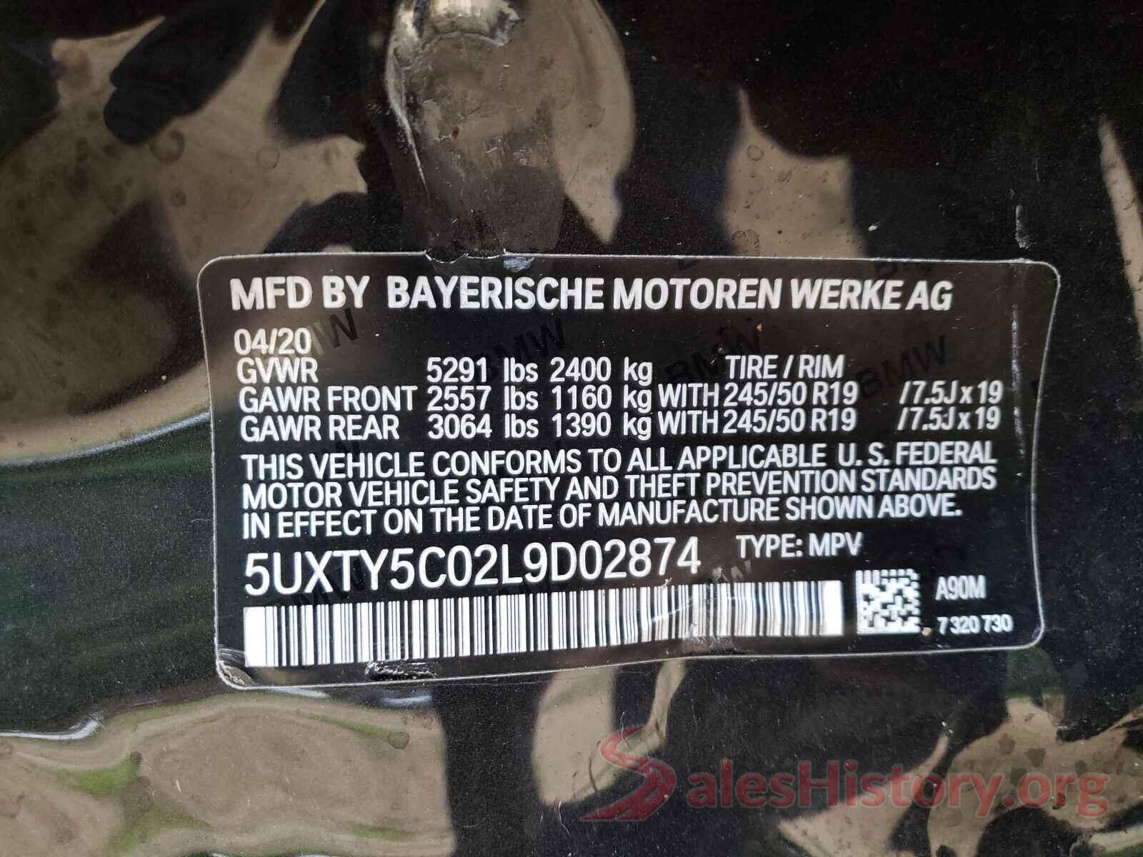 5UXTY5C02L9D02874 2020 BMW X3