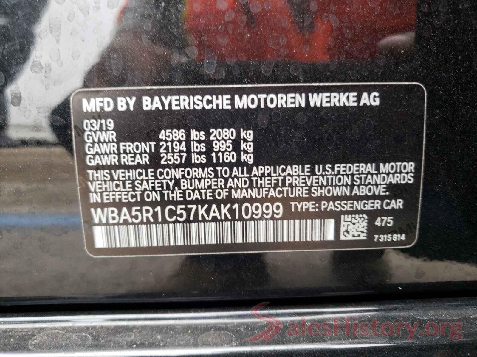 WBA5R1C57KAK10999 2019 BMW 3 SERIES