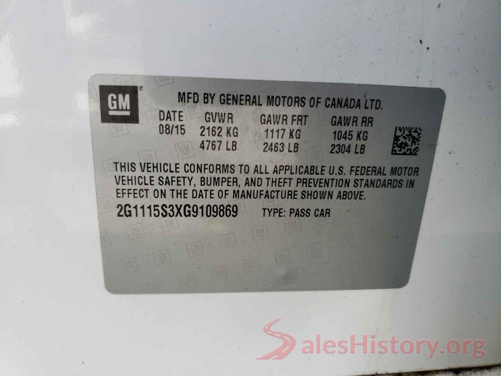 2G1115S3XG9109869 2016 CHEVROLET IMPALA