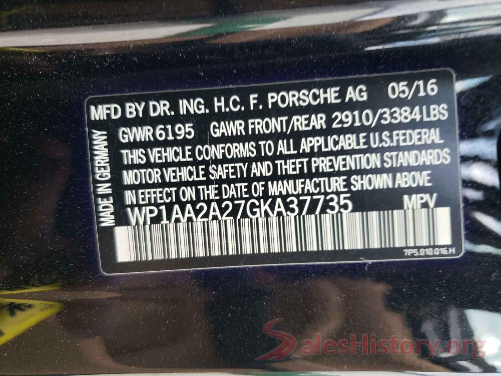 WP1AA2A27GKA37735 2016 PORSCHE CAYENNE