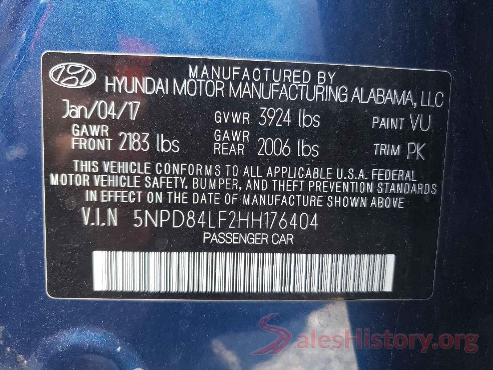 5NPD84LF2HH176404 2017 HYUNDAI ELANTRA