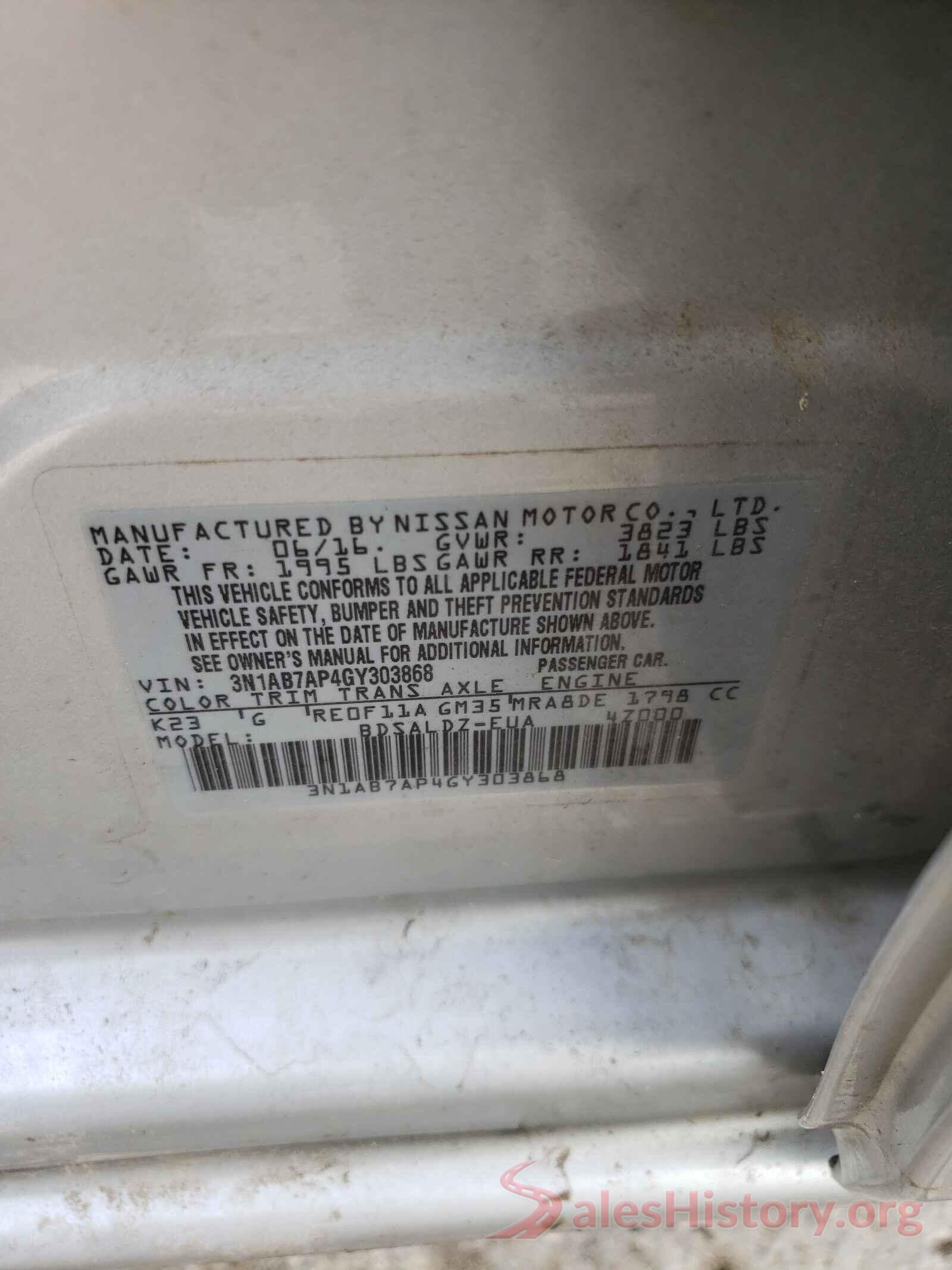 3N1AB7AP4GY303868 2016 NISSAN SENTRA