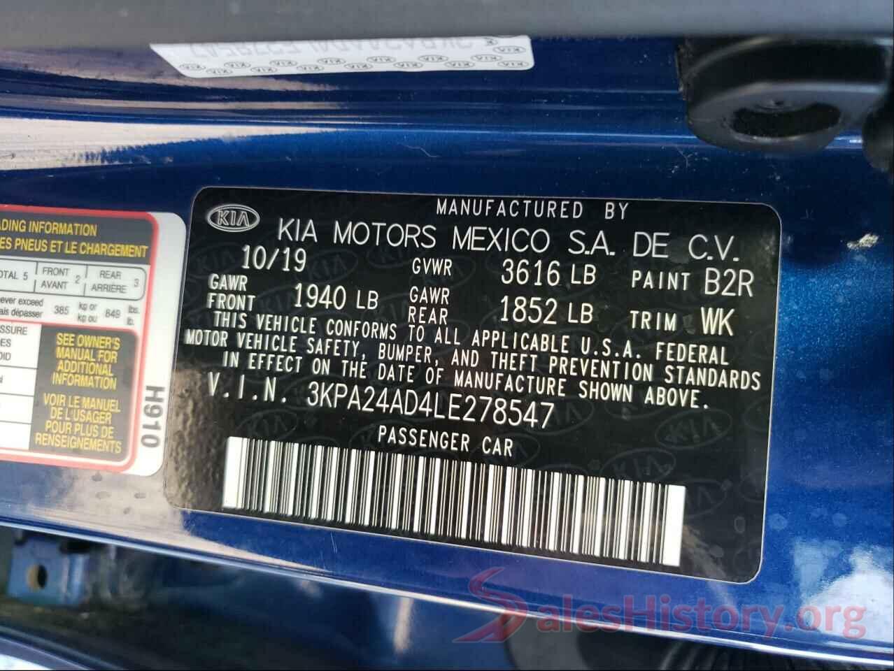 3KPA24AD4LE278547 2020 KIA RIO