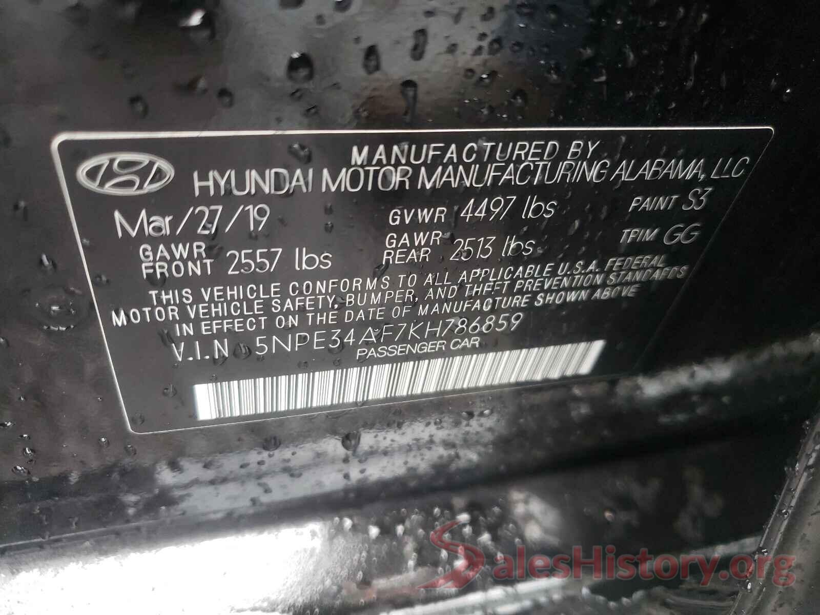 5NPE34AF7KH786859 2019 HYUNDAI SONATA