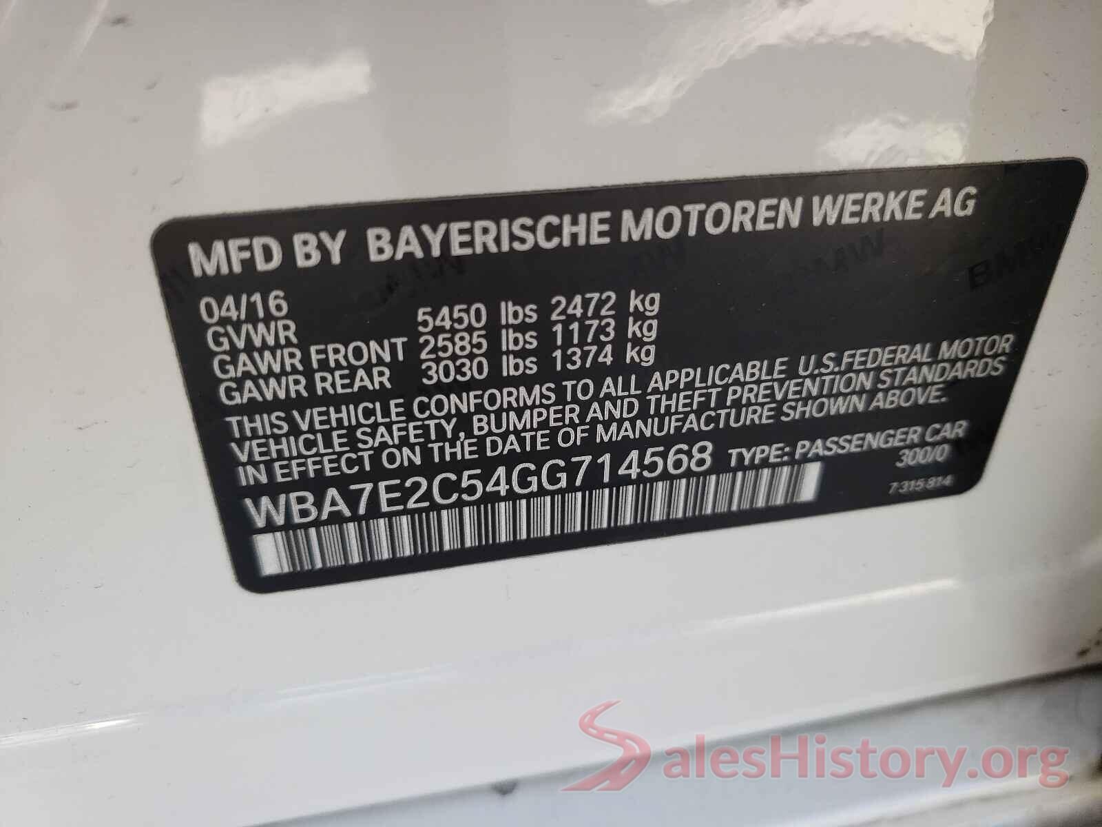 WBA7E2C54GG714568 2016 BMW 7 SERIES