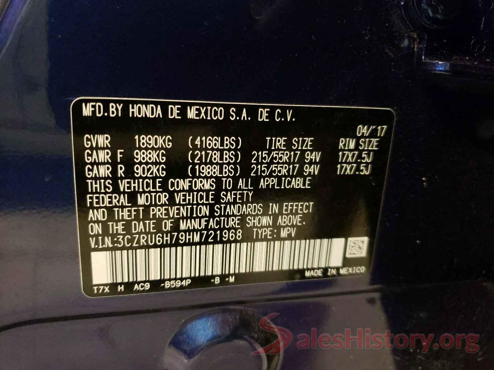 3CZRU6H79HM721968 2017 HONDA HR-V